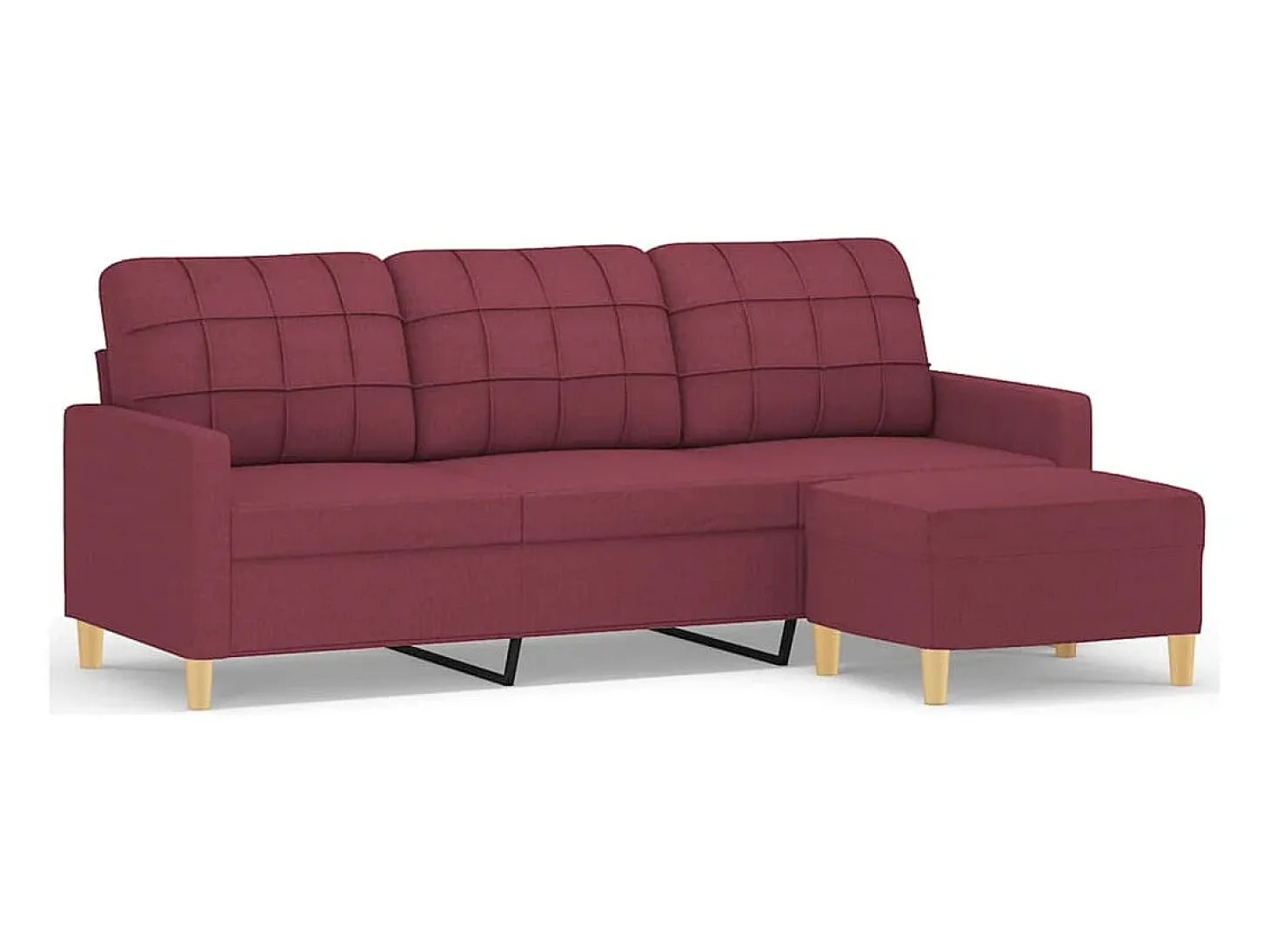 Sofá de 3 lugares com apoio de pés 180 cm tecido vermelho tinto