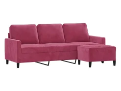 Sofá de 3 lugares com apoio de pés 180 cm veludo vermelho tinto PT397555