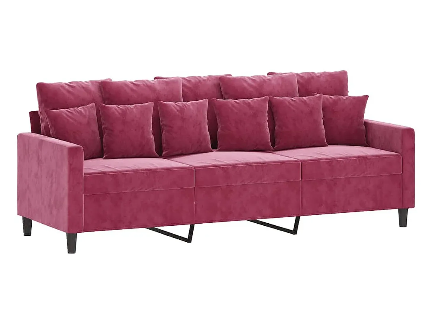 Sofá de 3 lugares com apoio de pés 180 cm veludo vermelho tinto PT279507