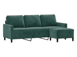 Sofá de 3 lugares com apoio de pés 180 cm veludo verde-escuro PT808937