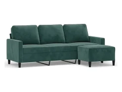 Sofá de 3 lugares com apoio de pés 180 cm veludo verde-escuro PT808937