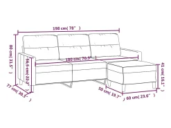 Sofá de 3 lugares com apoio de pés 180 cm tecido cor creme