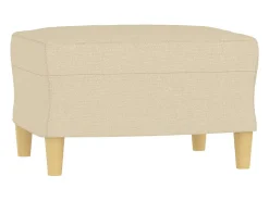 Sofá de 3 lugares com apoio de pés 180 cm tecido cor creme