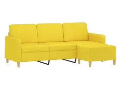 Sofá de 3 lugares com apoio de pés 180 cm tecido amarelo-claro PT600409