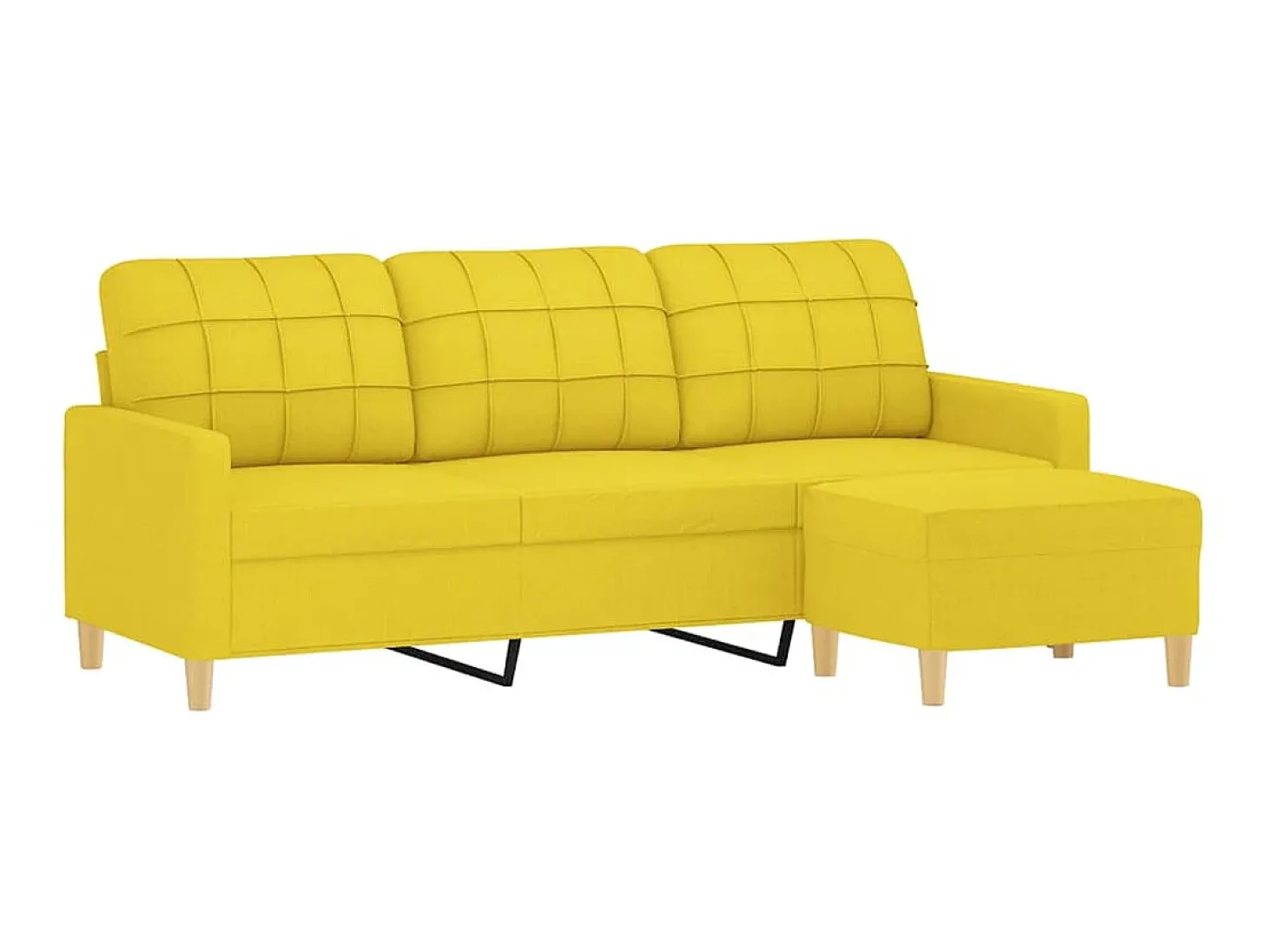 Sofá de 3 lugares com apoio de pés 180 cm tecido amarelo-claro PT188158