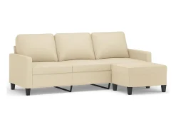 Sofá de 3 lugares com apoio de pés 180 cm tecido cor creme PT158914