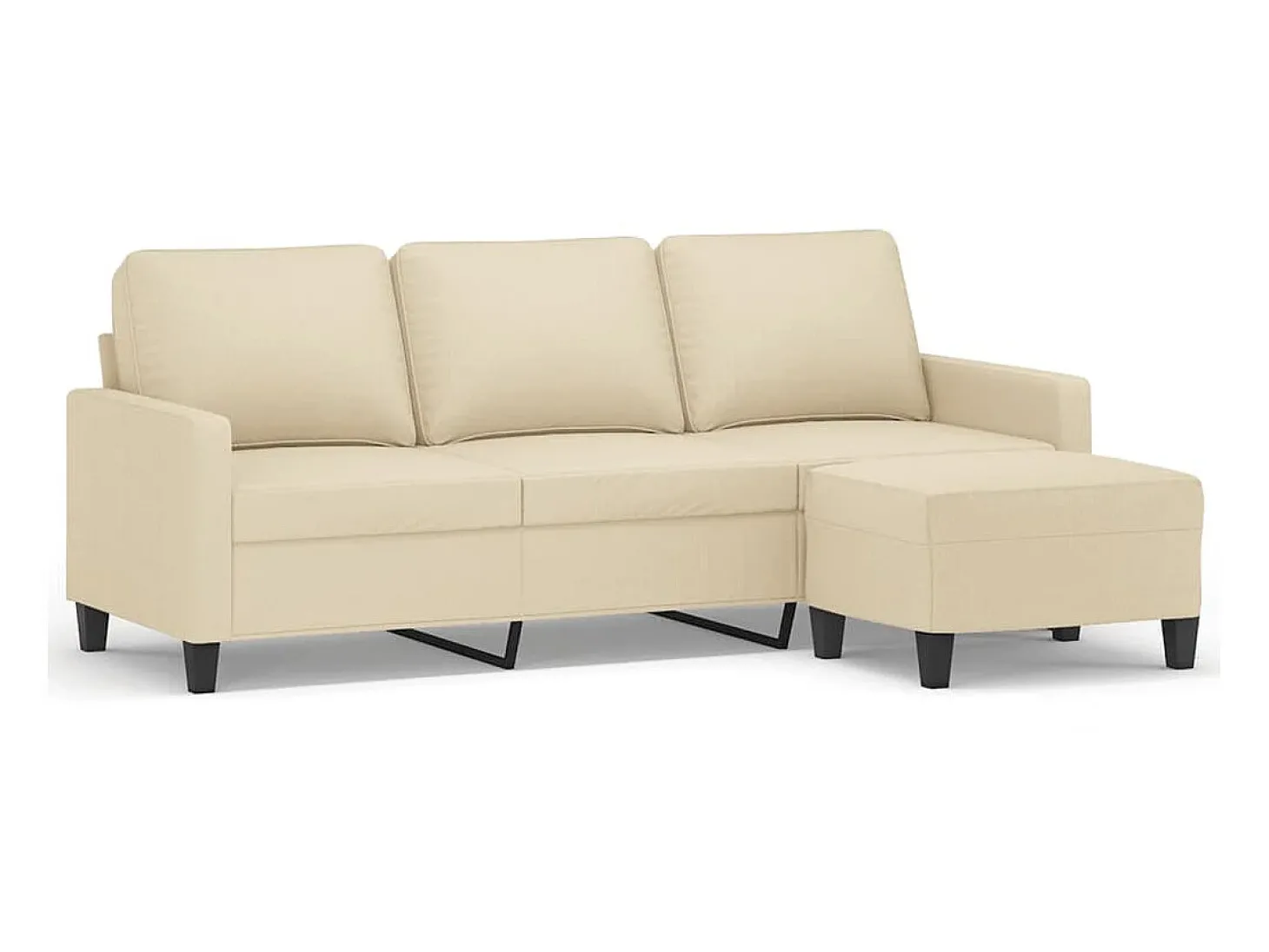 Sofá de 3 lugares com apoio de pés 180 cm tecido cor creme PT158914