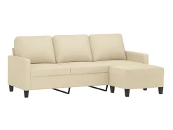 Sofá de 3 lugares com apoio de pés 180 cm tecido cor creme PT158914