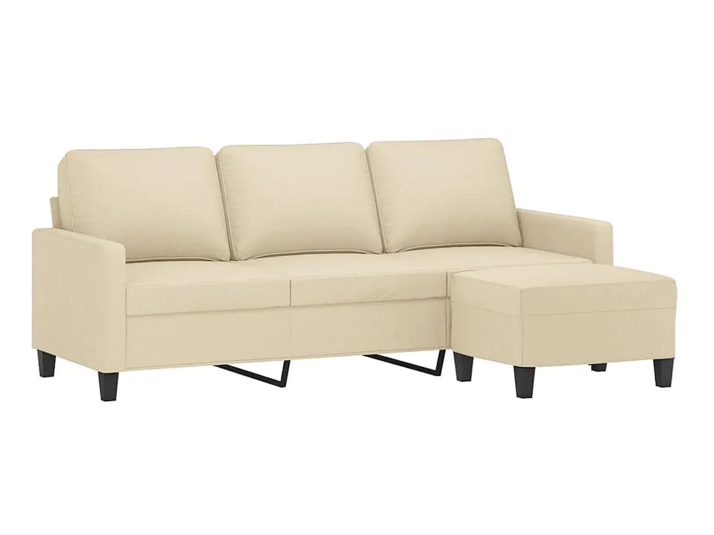 Sofá de 3 lugares com apoio de pés 180 cm tecido cor creme PT158914