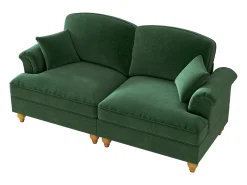 Sofá de 2 lugares com apoio lombar e saia plissada removível - Tecido chenille - Verde