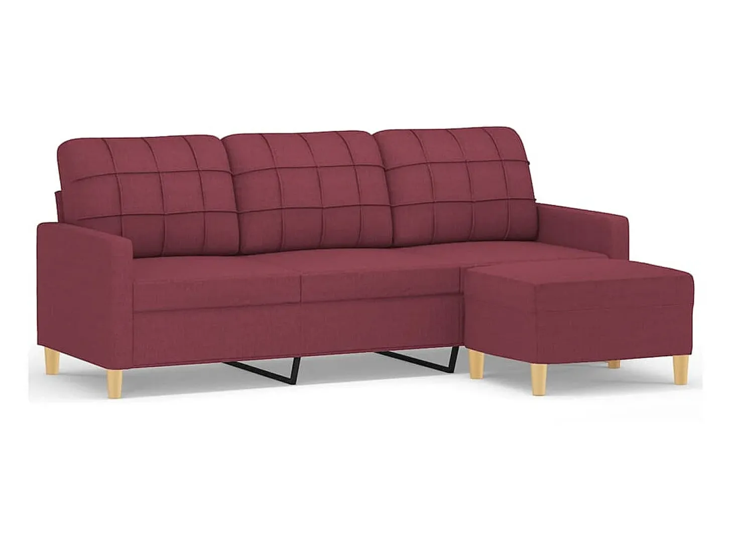 Sofá de 3 lugares com apoio de pés 180 cm tecido vermelho tinto PT190854