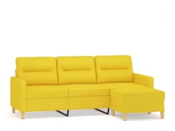 Sofá de 3 lugares com apoio de pés 180 cm tecido amarelo-claro PT501493