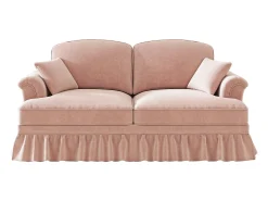 Sofá de 2 lugares com apoio lombar e saia plissada removível - Tecido chenille - Rosa