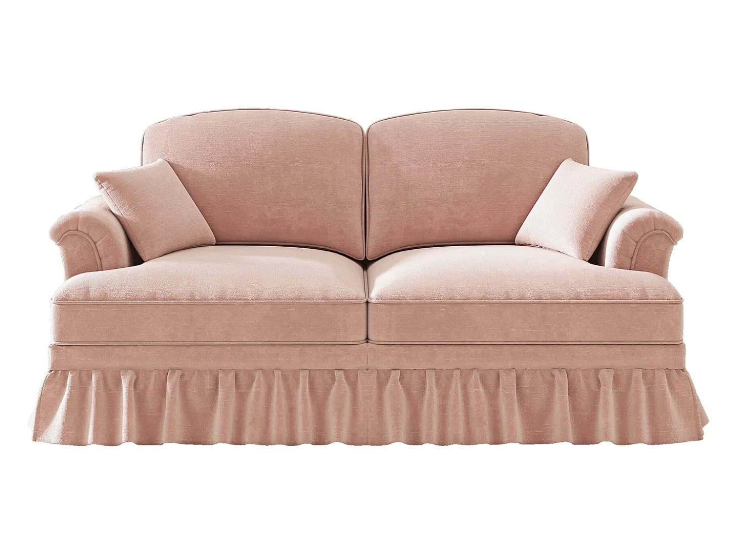 Sofá de 2 lugares com apoio lombar e saia plissada removível - Tecido chenille - Rosa