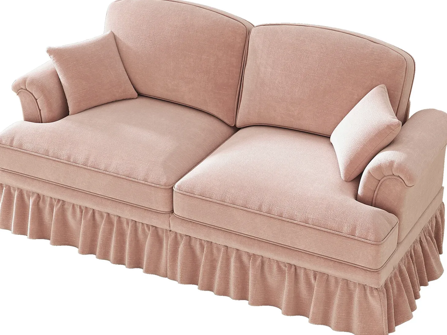 Sofá de 2 lugares com apoio lombar e saia plissada removível - Tecido chenille - Rosa