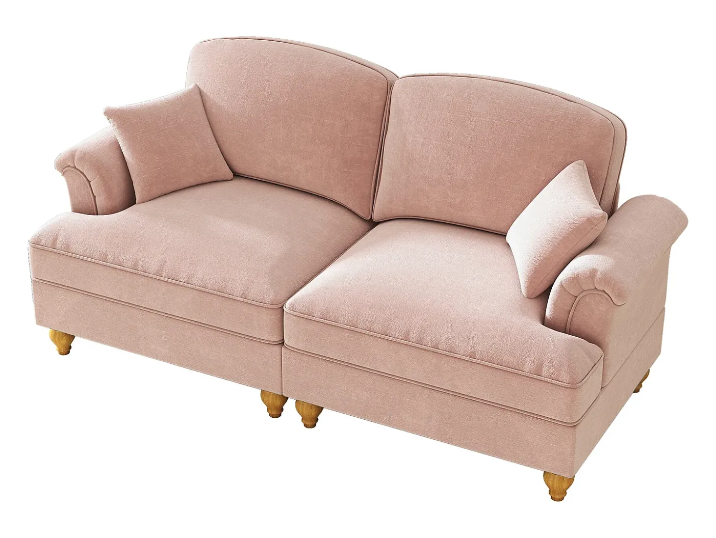 Sofá de 2 lugares com apoio lombar e saia plissada removível - Tecido chenille - Rosa