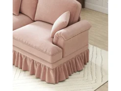 Sofá de 2 lugares com apoio lombar e saia plissada removível - Tecido chenille - Rosa