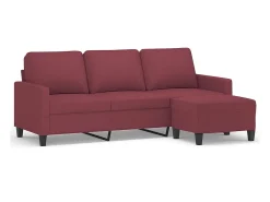 Sofá de 3 lugares com apoio de pés 180 cm tecido vermelho tinto PT141359