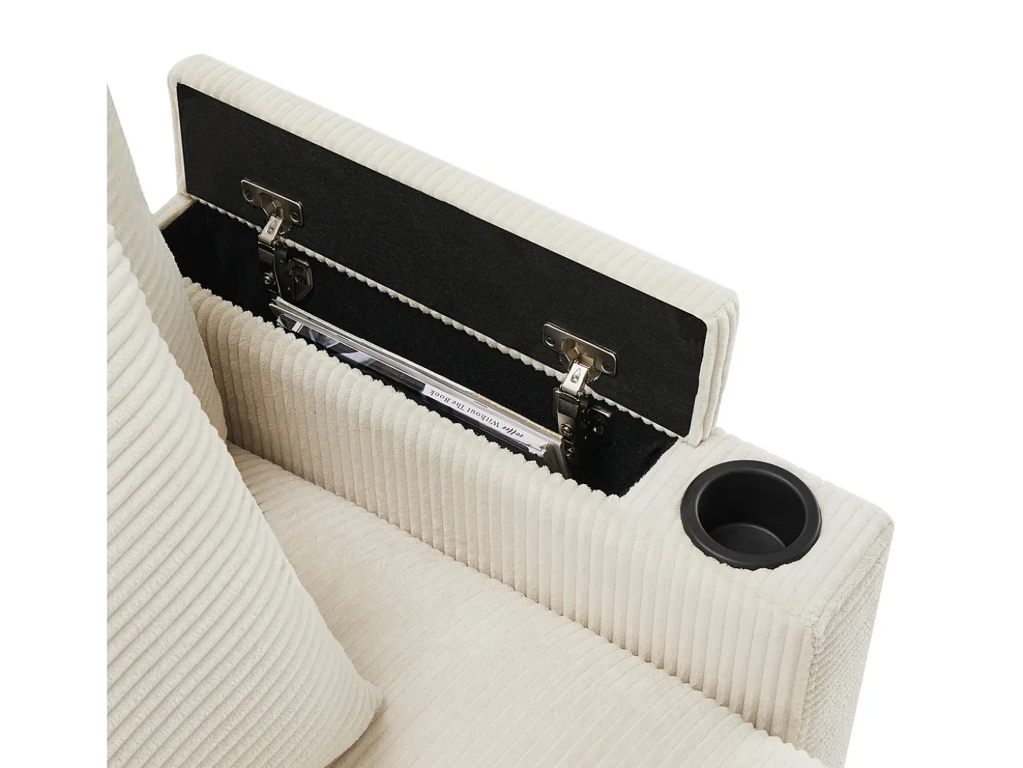Sofá de 3 lugares com apoio para os pés, porta USB e 2 almofadas - Veludo Cotelê - Bege