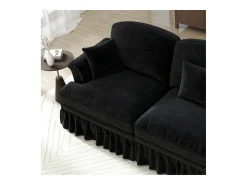 Sofá de 2 lugares com apoio lombar e saia plissada removível - Tecido chenille - Preto