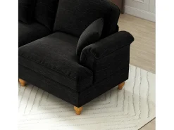 Sofá de 2 lugares com apoio lombar e saia plissada removível - Tecido chenille - Preto