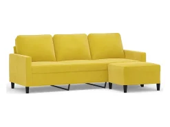 Sofá de 3 lugares com apoio de pés 180 cm veludo amarelo PT362726