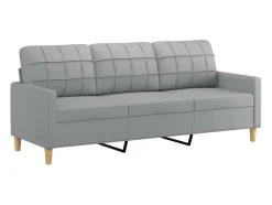 Sofá de 3 lugares com apoio de pés 180 cm tecido cinzento-claro