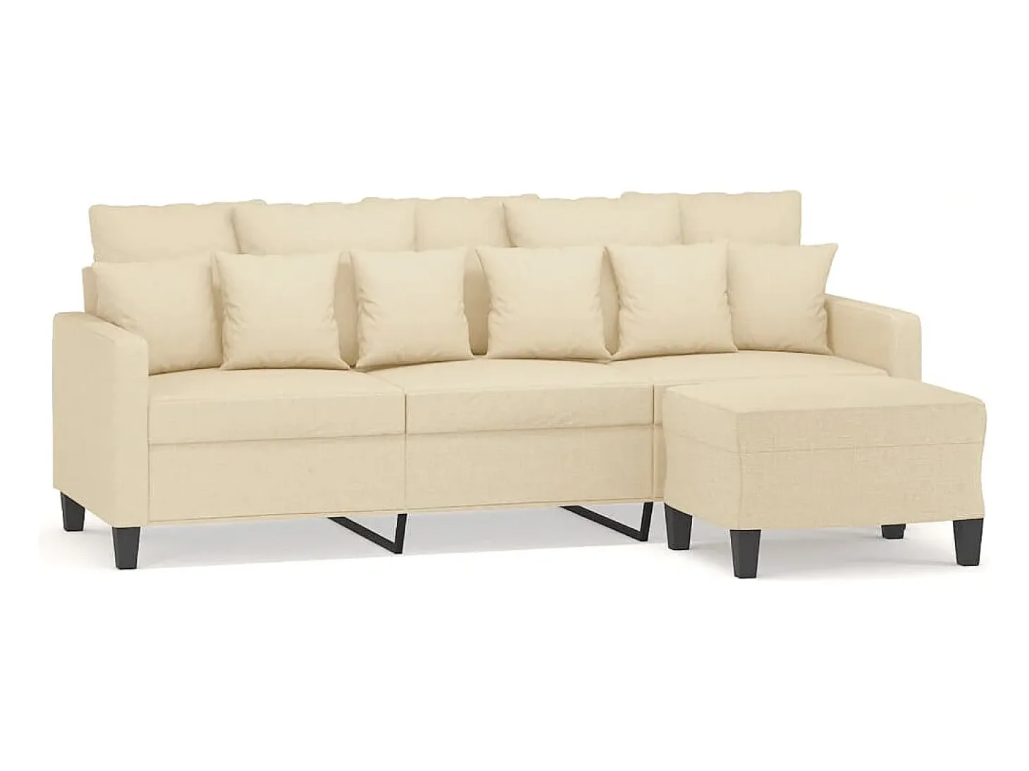 Sofá de 3 lugares com apoio de pés 180 cm tecido cor creme