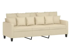 Sofá de 3 lugares com apoio de pés 180 cm tecido cor creme