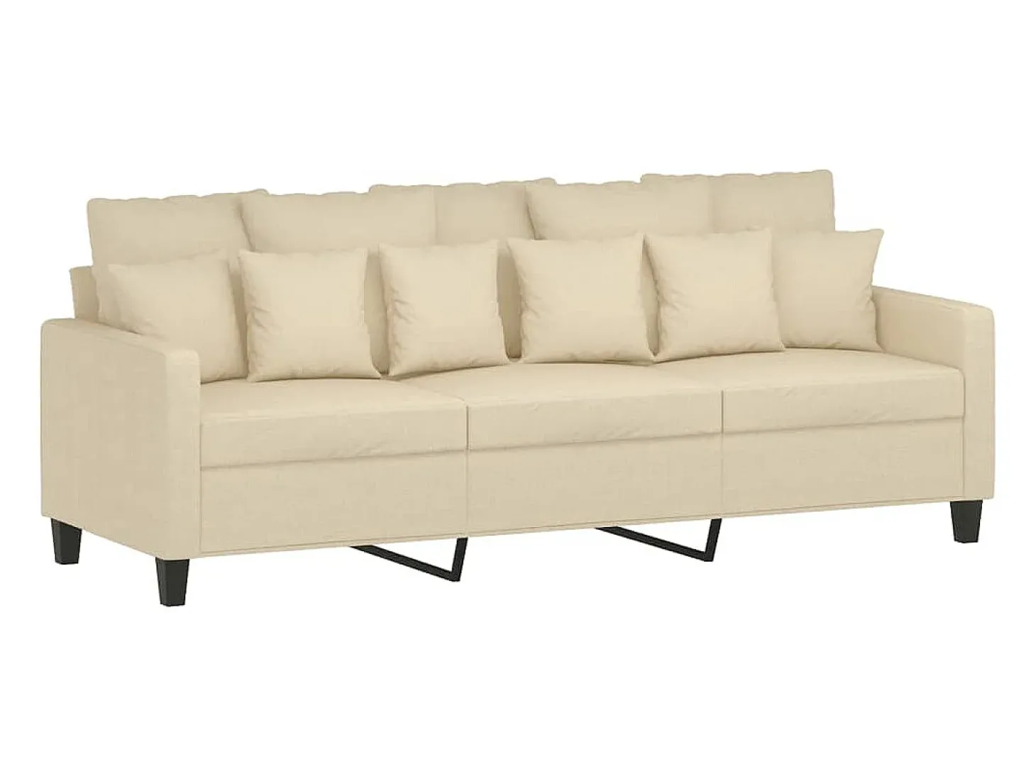 Sofá de 3 lugares com apoio de pés 180 cm tecido cor creme