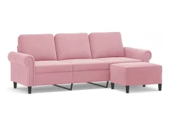 Sofá de 3 lugares com apoio de pés 180 cm veludo rosa