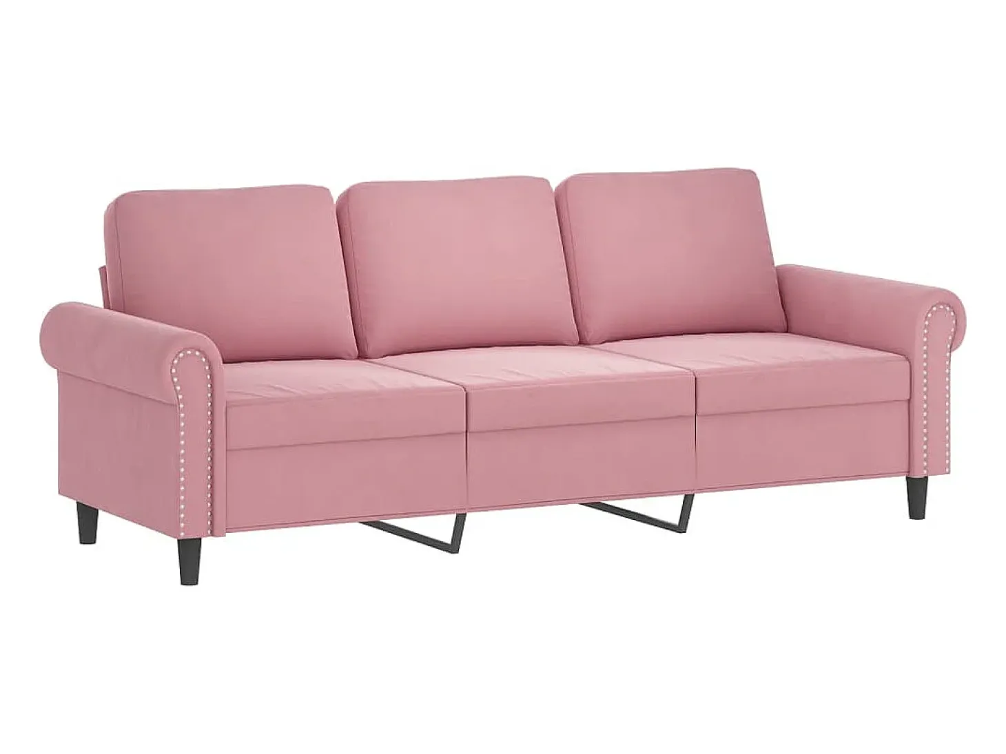 Sofá de 3 lugares com apoio de pés 180 cm veludo rosa