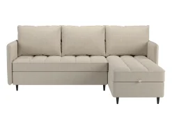 Sofá de 3 lugares com arrumação/chaise longue reversível em tecido crème