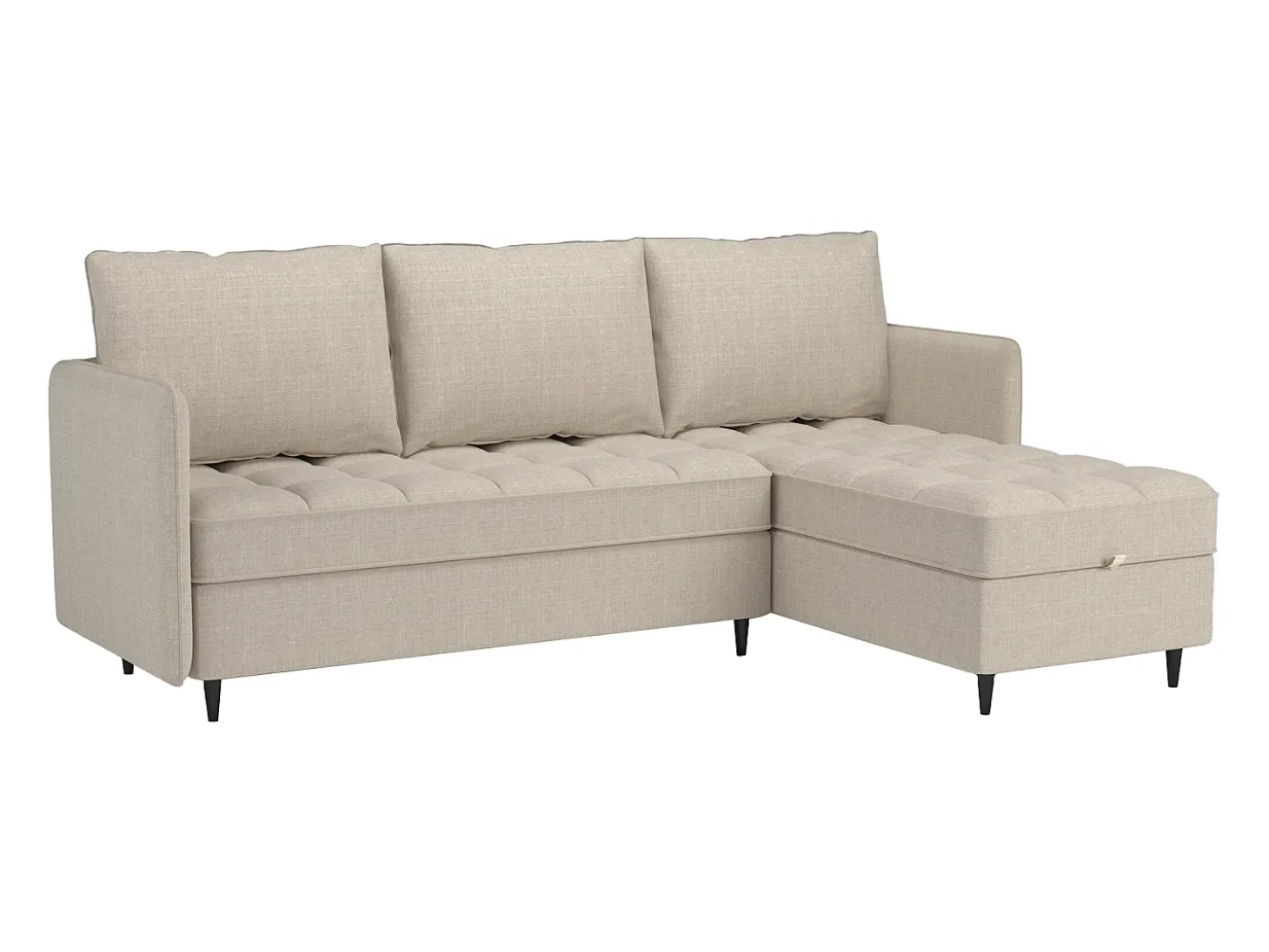 Sofá de 3 lugares com arrumação/chaise longue reversível em tecido crème