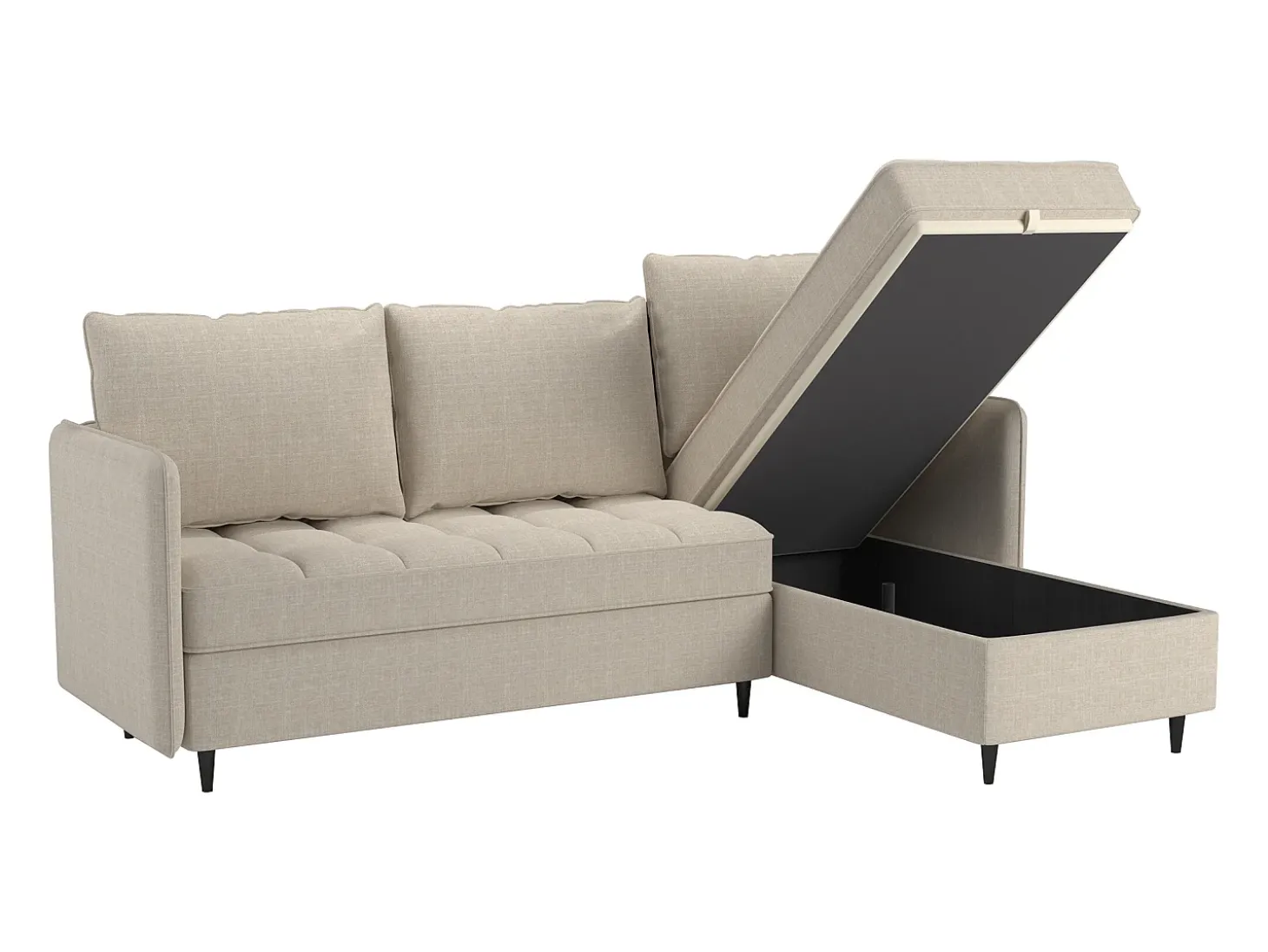 Sofá de 3 lugares com arrumação/chaise longue reversível em tecido crème