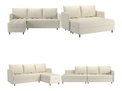 Sofá de 3 lugares com arrumação/chaise longue reversível em tecido crème