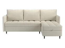 Sofá de 3 lugares com arrumação/chaise longue reversível em tecido crème