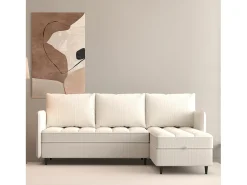 Sofá de 3 lugares com arrumação/chaise longue reversível em tecido crème