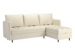 Sofá de 3 lugares com arrumação/chaise longue reversível em tecido crème