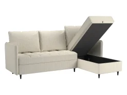Sofá de 3 lugares com arrumação/chaise longue reversível em tecido crème