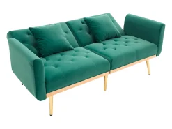 Sofá de 2 lugares com braços - Sofá reto com encosto ajustável e 2 almofadas - verde veludo