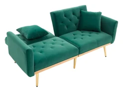 Sofá de 2 lugares com braços - Sofá reto com encosto ajustável e 2 almofadas - verde veludo