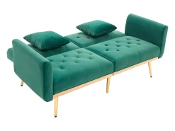 Sofá de 2 lugares com braços - Sofá reto com encosto ajustável e 2 almofadas - verde veludo