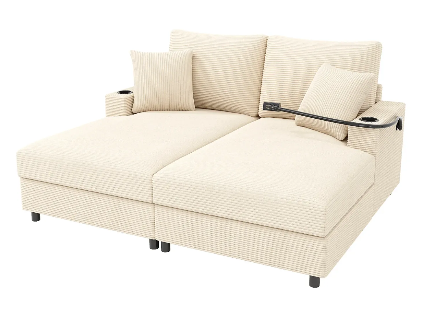 Sofá de 2 lugares com cama integrada - Entrada para telemóvel e porta USB - Veludo cotelê bege