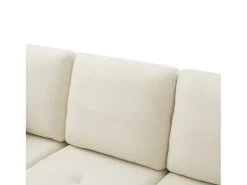 Sofá de 3 lugares com chaise longue – Sofá de canto com bolsos laterais – tecido de algodão e linho bege claro