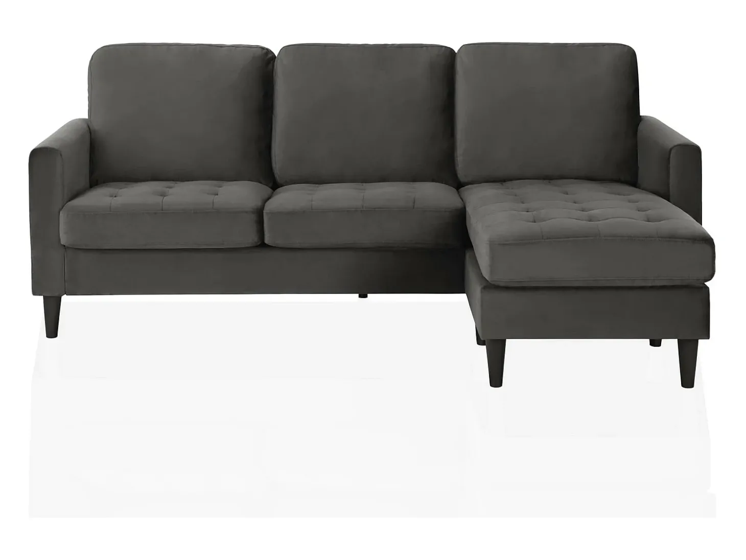 Sofá de 3 lugares com chaise longue em veludo cinzento