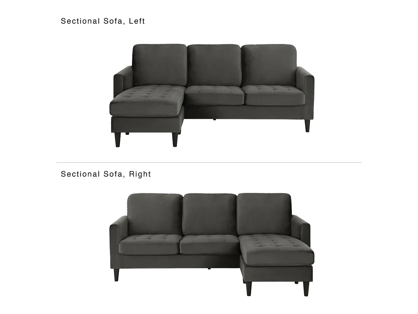 Sofá de 3 lugares com chaise longue em veludo cinzento
