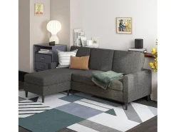 Sofá de 3 lugares com chaise longue em linho cinzento