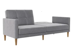 Sofá de 3 lugares com chaise longue em veludo cinzento