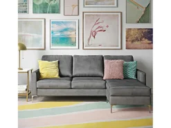 Sofá de 3 lugares com chaise longue em veludo cinzento